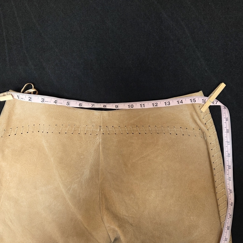 Suede Leather Pants Embossed Size 12 Bell Bottom Flare Leg Long - Picture 11 of 16